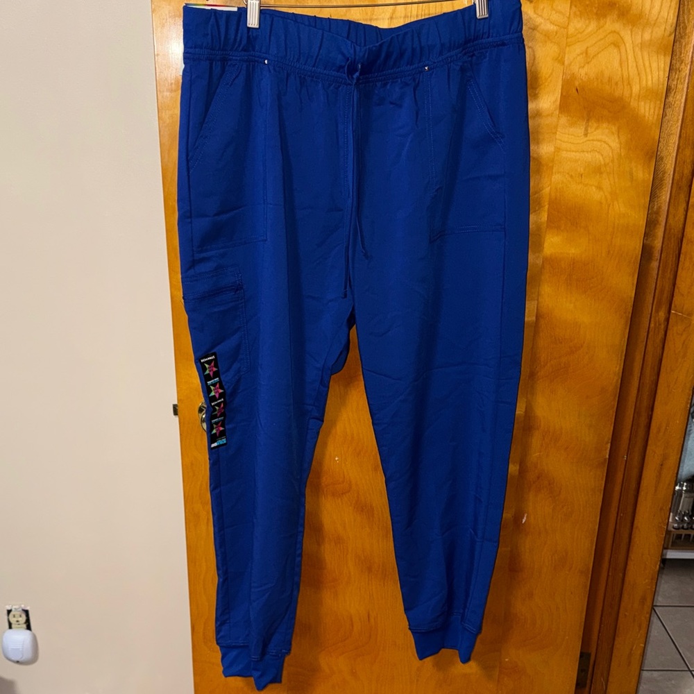Blue Jogger Scrub Pants - Casual Elastic Waist